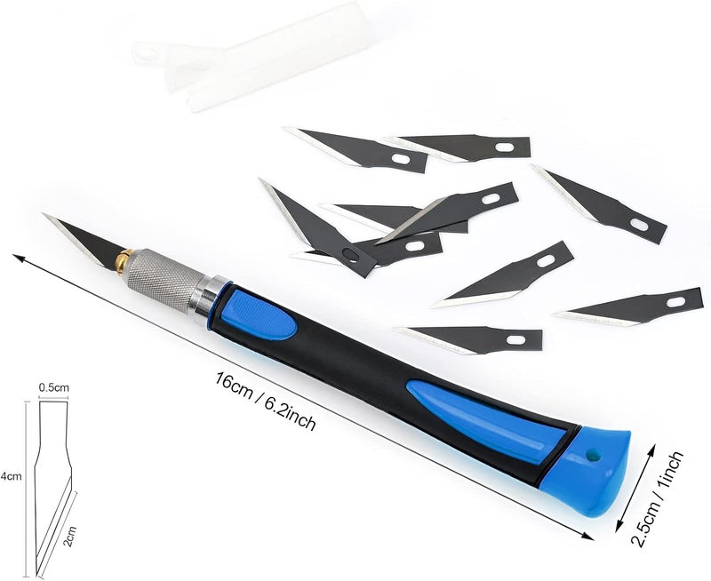 Ehdis Precision Hobby Knife Set Utility Craft Knife Kit with 10PCS Blades for Art, Working-Stencil, Scoring, Scrapbooking, Architecture Modeling, Crafting-Blue - Image 2